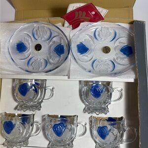 Vintage SOGA Royal Garden Blue Floral Tea Cups & Saucers Set of 5 | Hand Painted